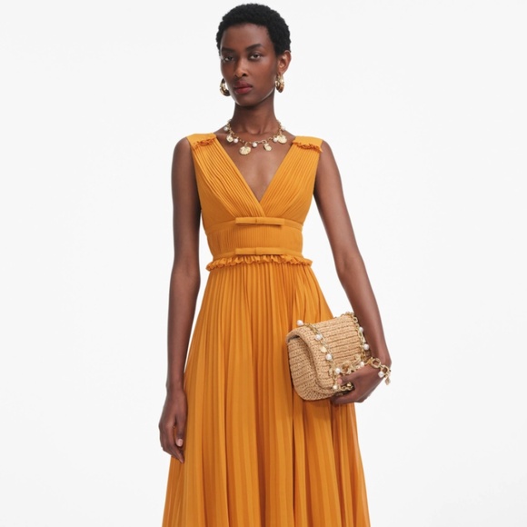 self-portrait Burnt Orange Chiffon Midi Dress - US4 - MSRP $595 - NWT